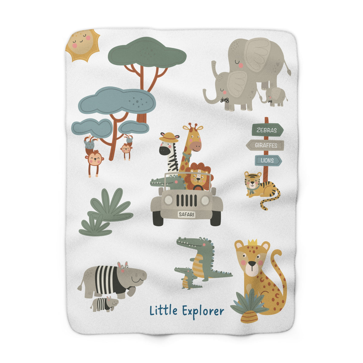 Plush Sherpa Backed Blanket - Safari Friends